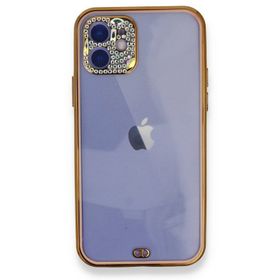 Alan Şanslı iPhone 12 Pembe Liva Taşlı Silikon Kılıf