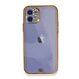 Alan Şanslı iPhone 12 Pembe Liva Taşlı Silikon Kılıf