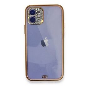 Alan Şanslı iPhone 12 Pembe Liva Taşlı Silikon Kılıf