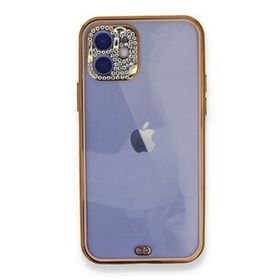 Alan Şanslı iPhone 12 Pembe Liva Taşlı Silikon Kılıf