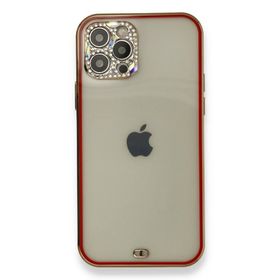 Alan Şanslı iPhone 12 Pro Kırmızı Liva Taşlı Silikon Kapak