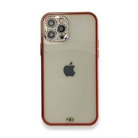 Alan Şanslı iPhone 12 Pro Kırmızı Liva Taşlı Silikon Kapak