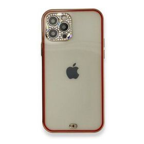 Alan Şanslı iPhone 12 Pro Kırmızı Liva Taşlı Silikon Kapak