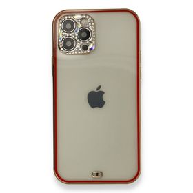 Alan Şanslı iPhone 12 Pro Kırmızı Liva Taşlı Silikon Kapak