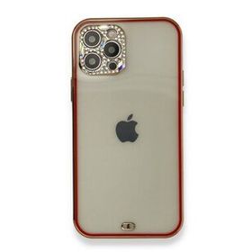 Alan Şanslı iPhone 12 Pro Kırmızı Liva Taşlı Silikon Kapak
