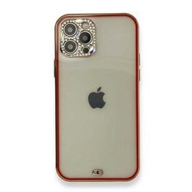 Alan Şanslı iPhone 12 Pro Kırmızı Liva Taşlı Silikon Kapak