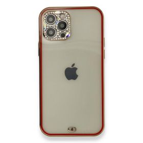 Alan Şanslı iPhone 12 Pro Kırmızı Liva Taşlı Silikon Kapak
