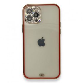 Alan Şanslı iPhone 12 Pro Kırmızı Liva Taşlı Silikon Kapak