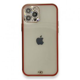 Alan Şanslı iPhone 12 Pro Kırmızı Liva Taşlı Silikon Kapak