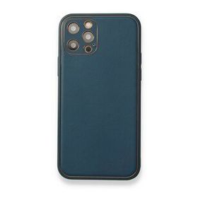 Alan Şanslı iPhone 12 Pro Max Coco Deri Silikon Kapak Mavi Kılıf