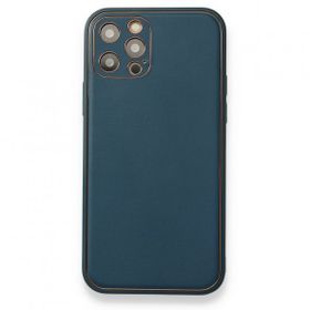 Alan Şanslı iPhone 12 Pro Max Coco Deri Silikon Kapak Mavi Kılıf