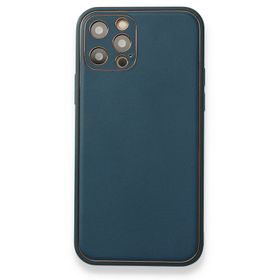 Alan Şanslı iPhone 12 Pro Max Coco Deri Silikon Kapak Mavi Kılıf