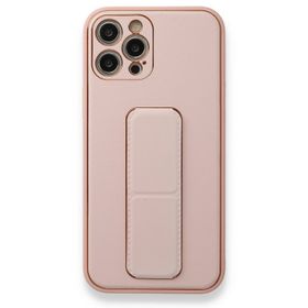 Alan Şanslı iPhone 12 Pro Pembe Coco Deri Standlı Kapak Kılıf