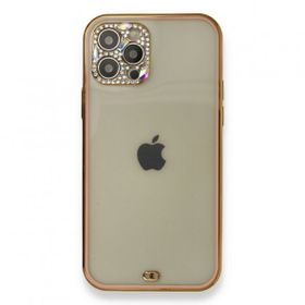 Alan Şanslı iPhone 12 Pro Pembe Liva Taşlı Silikon Kapak