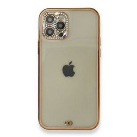 Alan Şanslı iPhone 12 Pro Pembe Liva Taşlı Silikon Kapak