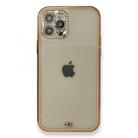 Alan Şanslı iPhone 12 Pro Pembe Liva Taşlı Silikon Kapak