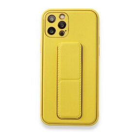 Alan Şanslı iPhone 12 Pro Sarı Coco Deri Standlı Kapak Kılıf