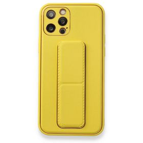Alan Şanslı iPhone 12 Pro Sarı Coco Deri Standlı Kapak Kılıf
