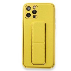 Alan Şanslı iPhone 12 Pro Sarı Coco Deri Standlı Kapak Kılıf