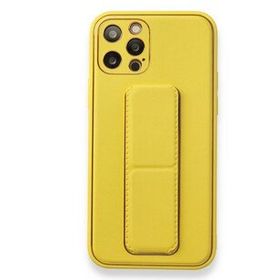 Alan Şanslı iPhone 12 Pro Sarı Coco Deri Standlı Kapak Kılıf