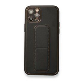 Alan Şanslı iPhone 12 Pro Siyah Coco Deri Standlı Kapak Kılıf