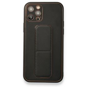 Alan Şanslı iPhone 12 Pro Siyah Coco Deri Standlı Kapak Kılıf