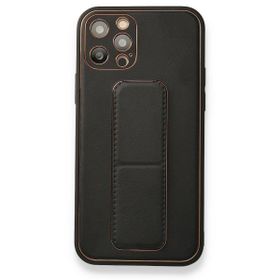 Alan Şanslı iPhone 12 Pro Siyah Coco Deri Standlı Kapak Kılıf