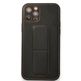 Alan Şanslı iPhone 12 Pro Siyah Coco Deri Standlı Kapak Kılıf