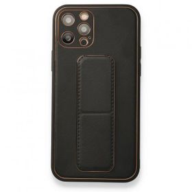 Alan Şanslı iPhone 12 Pro Siyah Coco Deri Standlı Kapak Kılıf
