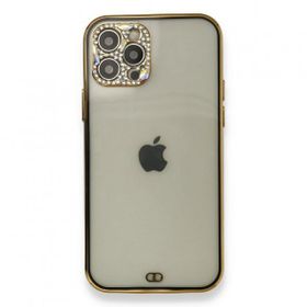 Alan Şanslı iPhone 12 Pro Siyah Liva Taşlı Silikon Kapak