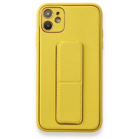Alan Şanslı iPhone 12 Sarı Coco Deri Standlı Kapak