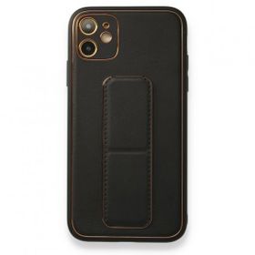 Alan Şanslı iPhone 12 Siyah Coco Deri Standlı Kapak