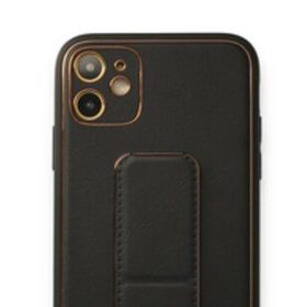 Alan Şanslı iPhone 12 Siyah Coco Deri Standlı Kapak