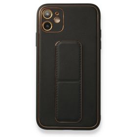 Alan Şanslı iPhone 12 Siyah Coco Deri Standlı Kapak
