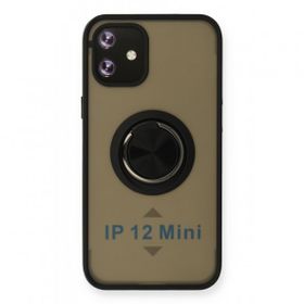 Alan Şanslı Iphone 12 Siyah Mini Montreal Yüzüklü Silikon Kapak Kılıf