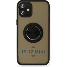 Alan Şanslı Iphone 12 Siyah Mini Montreal Yüzüklü Silikon Kapak Kılıf