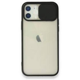 Alan Şanslı iPhone 12 Siyah Palm Buzlu Kamera Sürgülü Silikon Kılıf