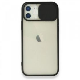 Alan Şanslı iPhone 12 Siyah Palm Buzlu Kamera Sürgülü Silikon Kılıf