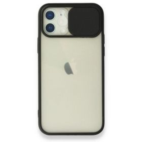 Alan Şanslı iPhone 12 Siyah Palm Buzlu Kamera Sürgülü Silikon Kılıf