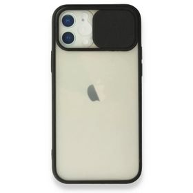 Alan Şanslı iPhone 12 Siyah Palm Buzlu Kamera Sürgülü Silikon Kılıf