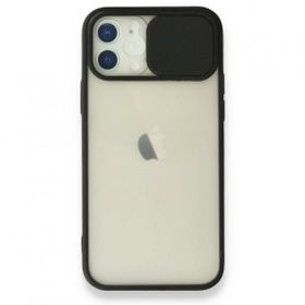 Alan Şanslı iPhone 12 Siyah Palm Buzlu Kamera Sürgülü Silikon Kılıf