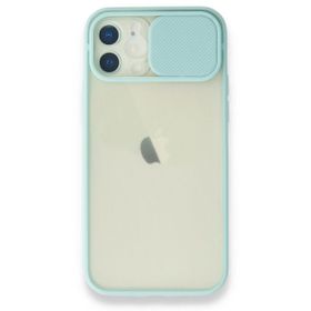 Alan Şanslı iPhone 12 Turkuaz Palm Buzlu Kamera Sürgülü Silikon Kılıf