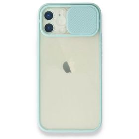 Alan Şanslı iPhone 12 Turkuaz Palm Buzlu Kamera Sürgülü Silikon Kılıf