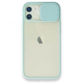Alan Şanslı iPhone 12 Turkuaz Palm Buzlu Kamera Sürgülü Silikon Kılıf