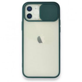 Alan Şanslı iPhone 12 Yeşil Palm Buzlu Kamera Sürgülü Silikon Kılıf