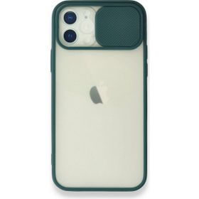 Alan Şanslı iPhone 12 Yeşil Palm Buzlu Kamera Sürgülü Silikon Kılıf