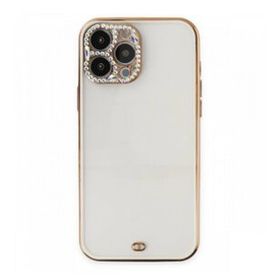 Alan Şanslı iPhone 13 Pro Liva Taşlı Beyaz Silikon Kılıf