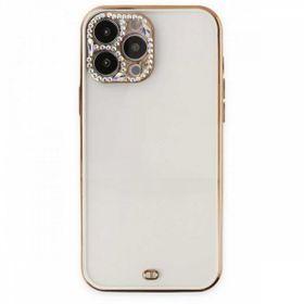 Alan Şanslı iPhone 13 Pro Liva Taşlı Beyaz Silikon Kılıf