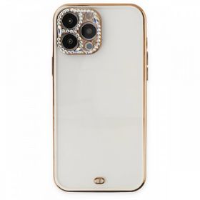Alan Şanslı iPhone 13 Pro Liva Taşlı Beyaz Silikon Kılıf