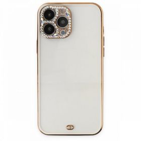 Alan Şanslı iPhone 13 Pro Liva Taşlı Beyaz Silikon Kılıf
